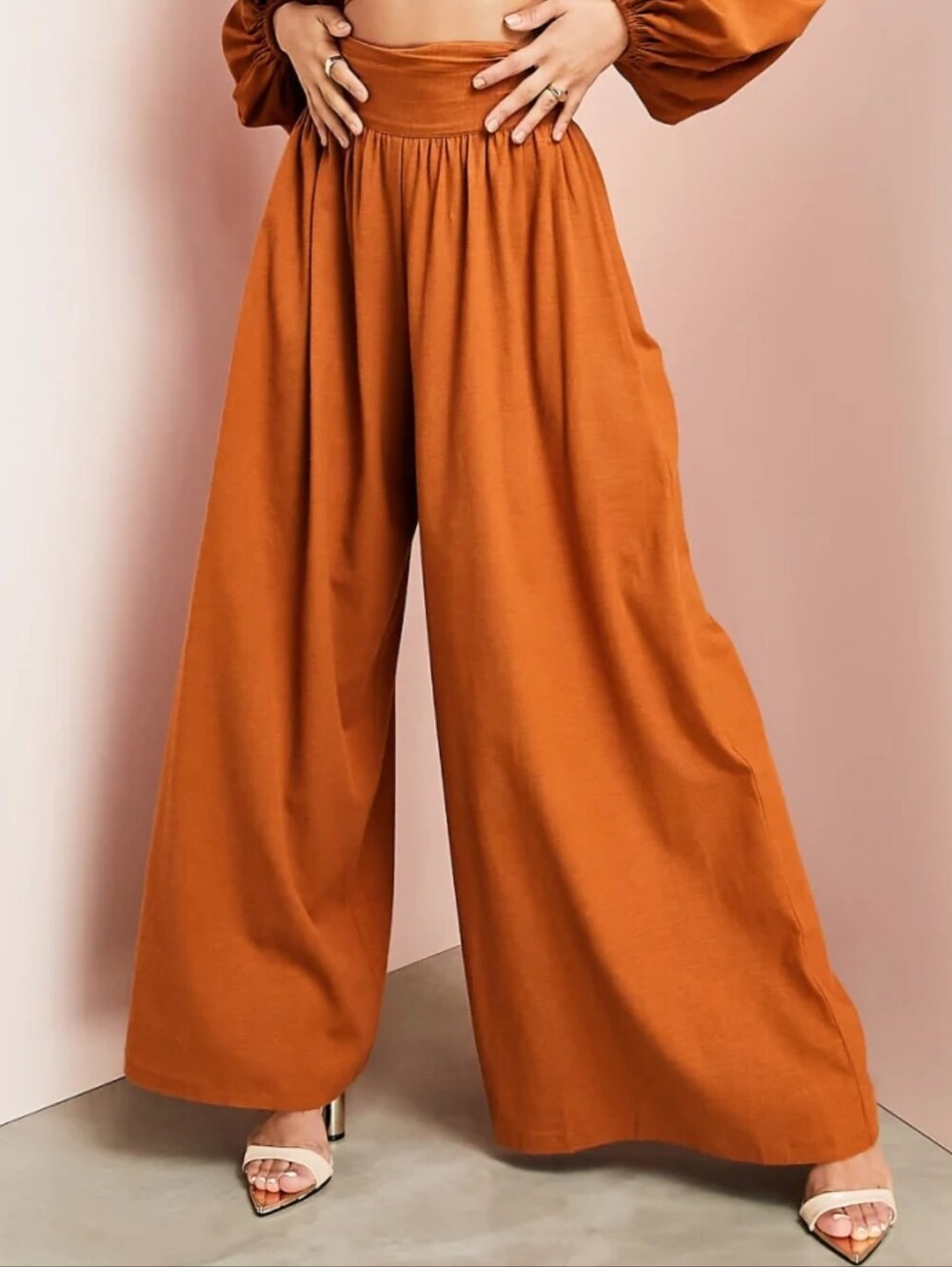 Asos Design Linen Look Wide-Leg High-Waist Palazzo Pants in Rust